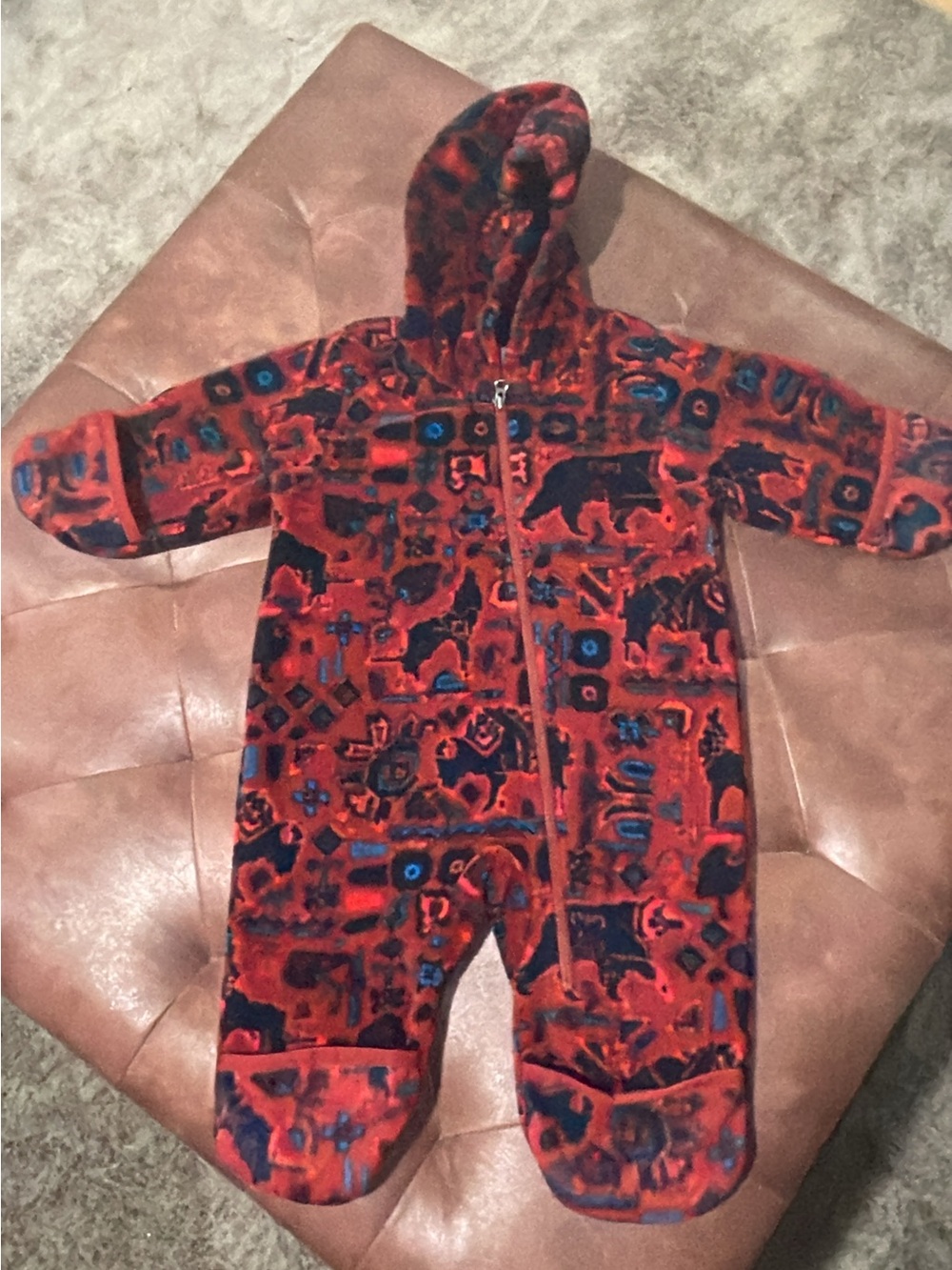 Columbia Red Patterned Hooded One-Piece Footie
